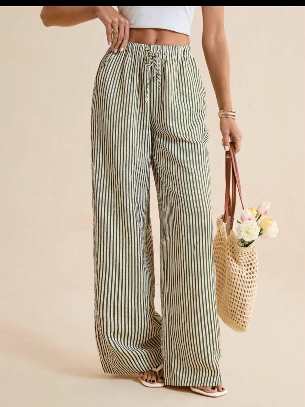 SHEIN women’s tall xl green and white pinstripe pants